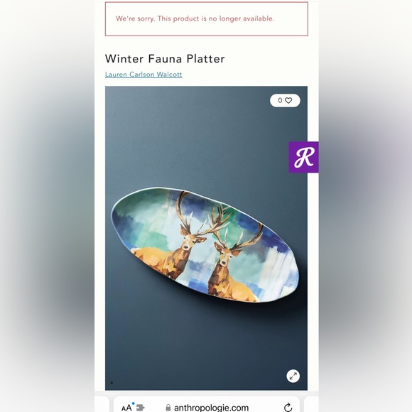 Winter Fauna stag platter by Lauren Walcott for Anthropologie - Picture 3 of 7